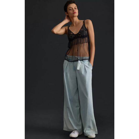 Pilcro Pleated High-Rise Wide-Leg Belted Jeans - 31 waist NEW - Picture 1 of 5